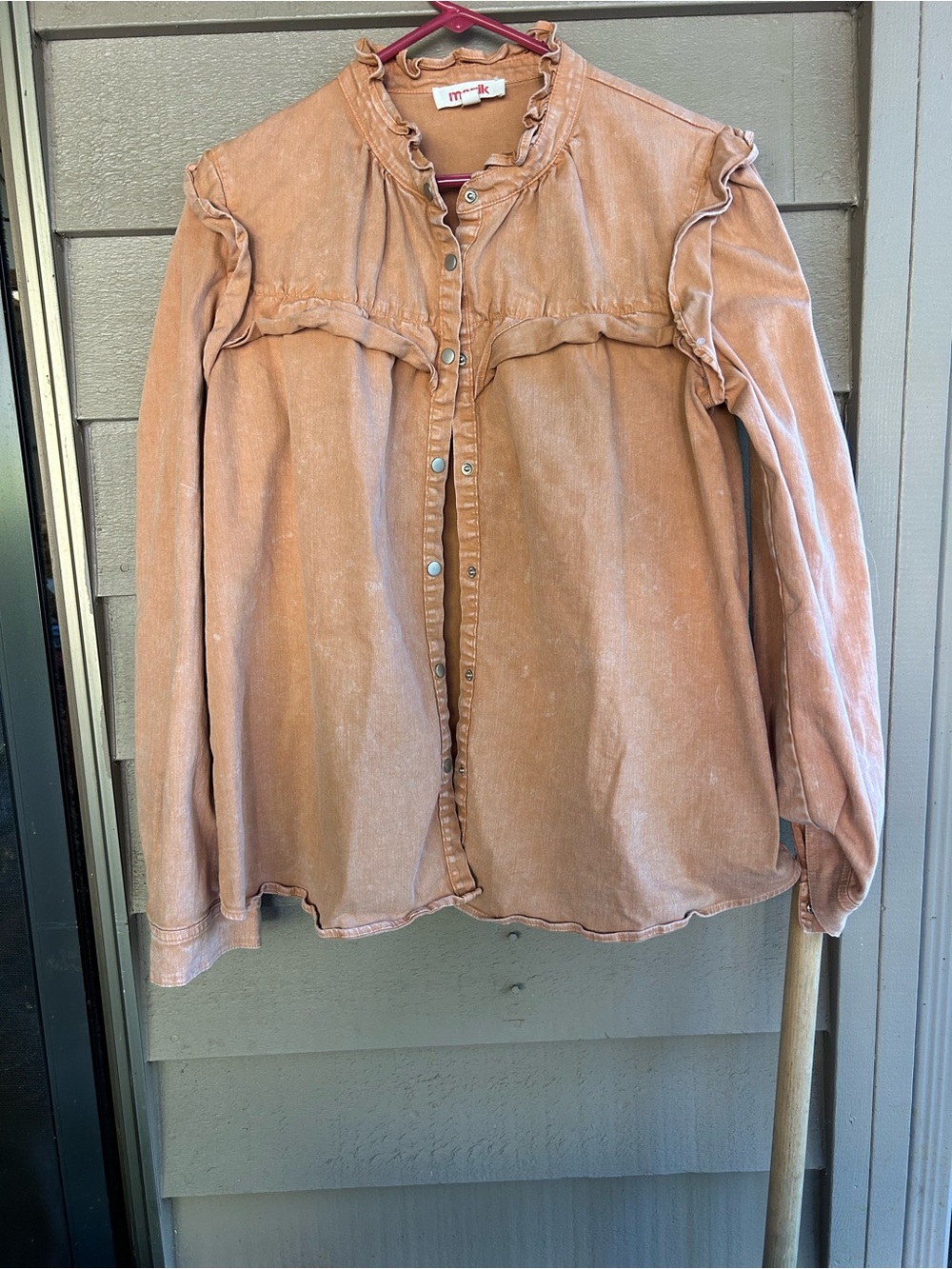 Mazik Dusty Peach Ruffle-Trim snap closure Front blouse